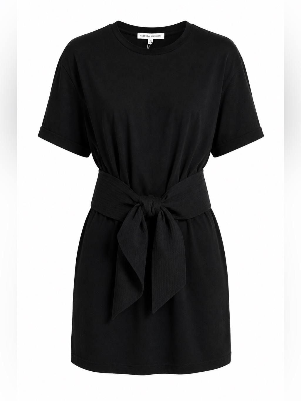 Rebecca Minkoff Black Cotton Belted Mini Dress Tie Waist Nwt
